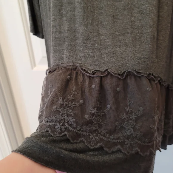 Andrea Jovine Charcoal Tunic with Lace Hem - Picture 2 of 3